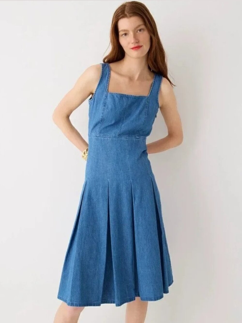 2/$30 J. Crew Pleated Chambray Dress Azalea Wash 6 #A3163 - Picture 3 of 12